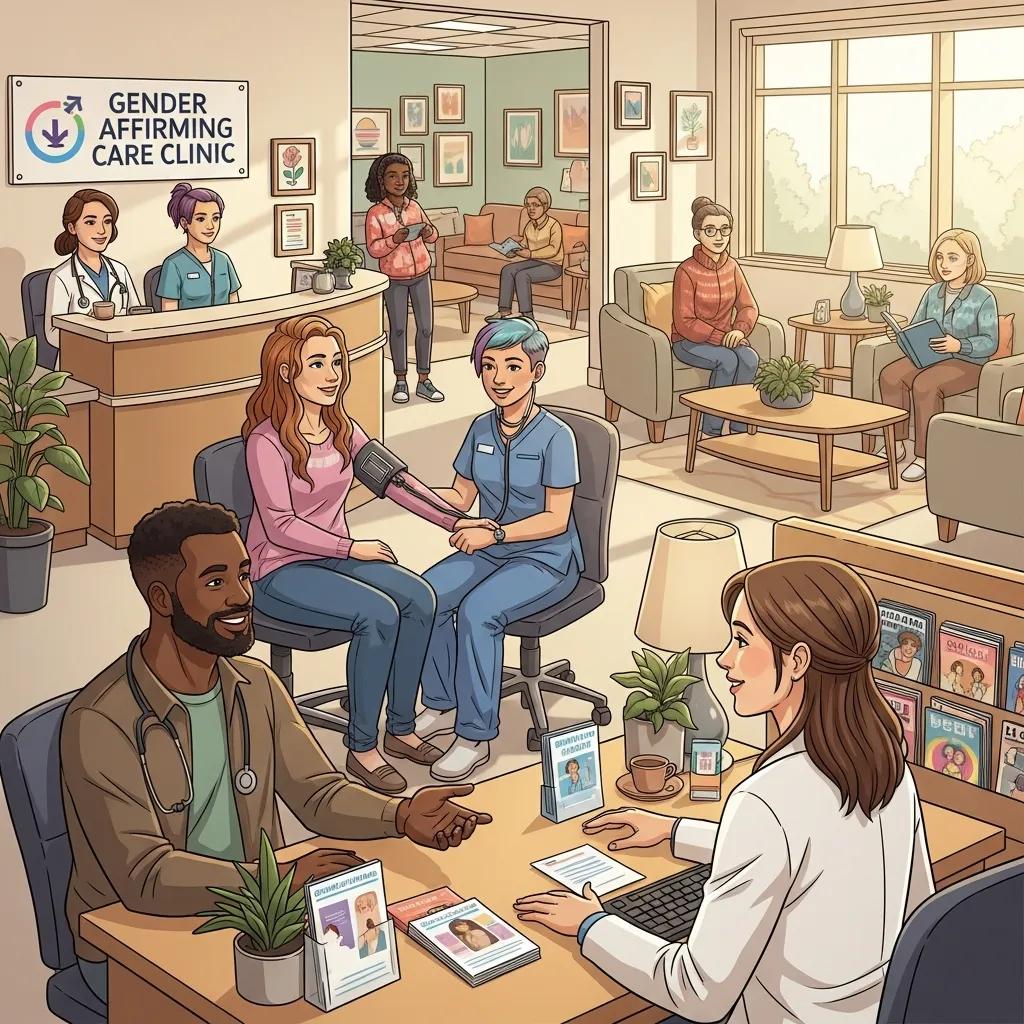 Diverse transgender individuals receiving inclusive healthcare support